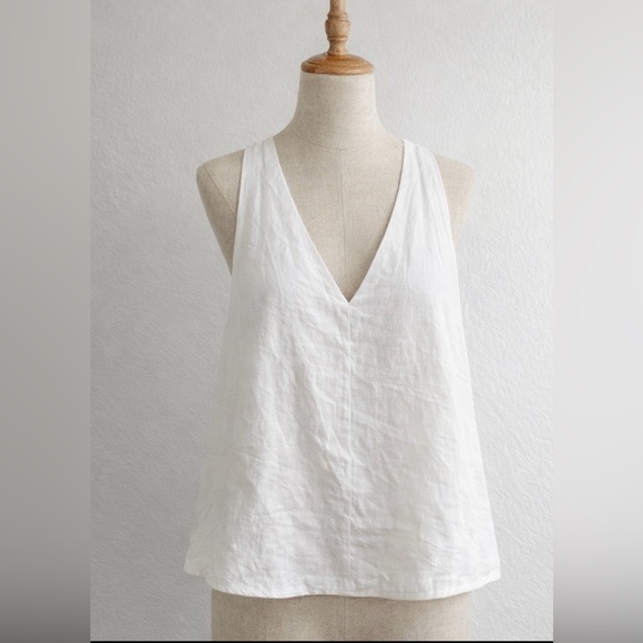 Banana Republic White Linen Blend Open Back Top NWT Size Small Lined - Picture 3 of 9